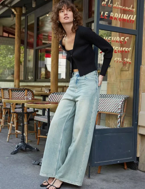 Carson Wide-Leg Faded Jeans