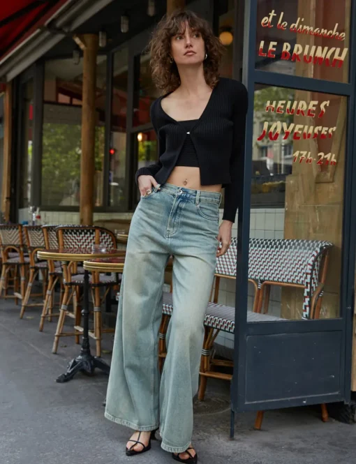 Carson Wide-Leg Faded Jeans