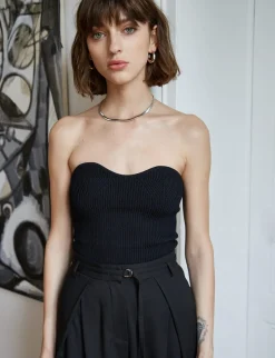 Cass Knit Bustier Top in Black-BESTSELLER