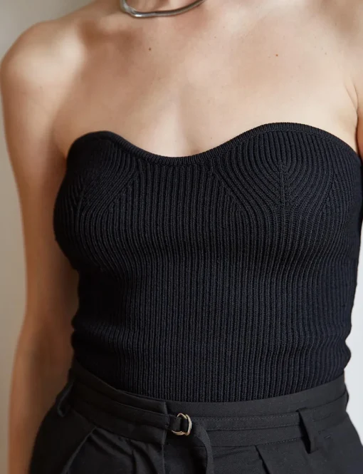 Cass Knit Bustier Top in Black-BESTSELLER