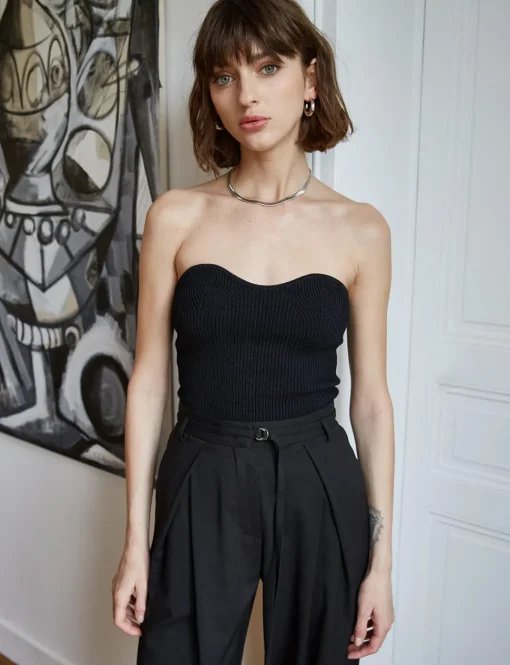 Cass Knit Bustier Top in Black-BESTSELLER