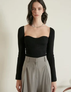 Chiara Knit Bustier Top in Black