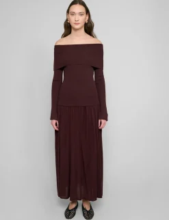 Chocolate Knit-Waist Midi Skirt