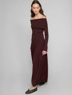 Chocolate Knit-Waist Midi Skirt