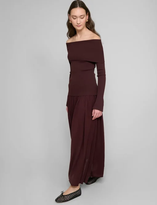 Chocolate Knit-Waist Midi Skirt