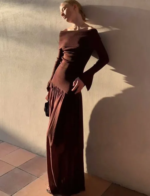 Chocolate Knit-Waist Midi Skirt
