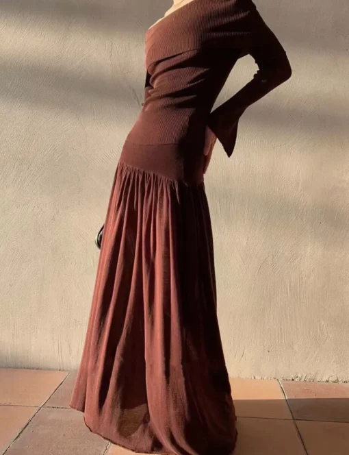 Chocolate Knit-Waist Midi Skirt