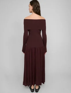 Chocolate Knit-Waist Midi Skirt