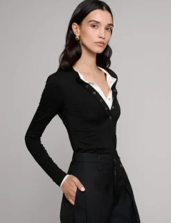 Contrast Snap Button Henley Top