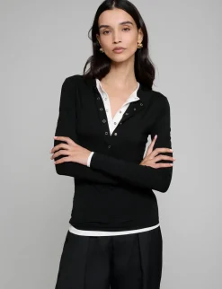 Contrast Snap Button Henley Top