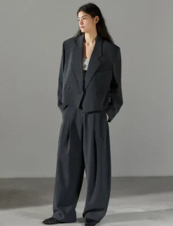 Dani Cropped Boxy Blazer in Charcoal