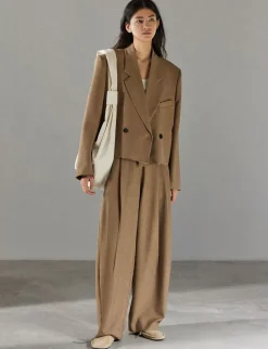 Dani Cropped Boxy Blazer in Brown