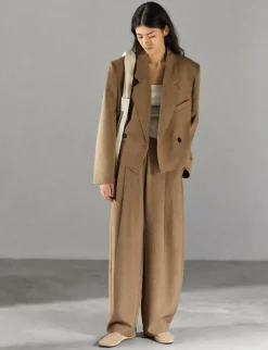 Dani Cropped Boxy Blazer in Brown