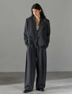 Dani Cropped Boxy Blazer in Charcoal