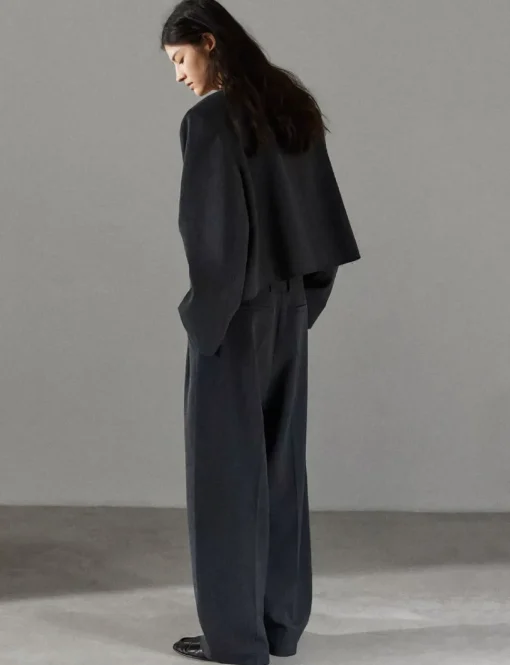 Dani Cropped Boxy Blazer in Charcoal