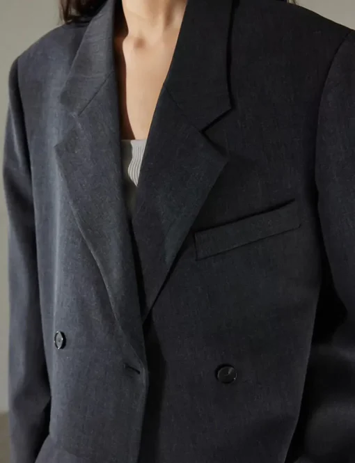 Dani Cropped Boxy Blazer in Charcoal