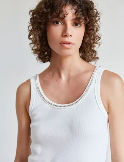 Diamond Neckline White Tank