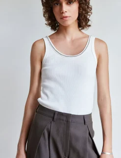 Diamond Neckline White Tank