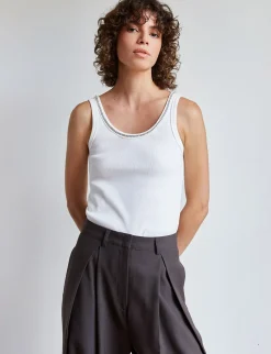 Diamond Neckline White Tank