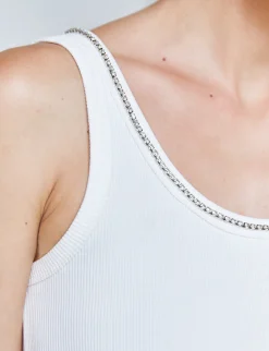 Diamond Neckline White Tank