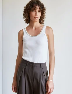 Diamond Neckline White Tank