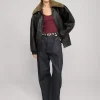 Fur Collar Leather Bomber jacket