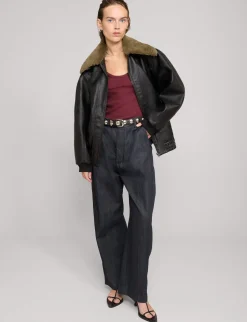 Fur Collar Leather Bomber jacket