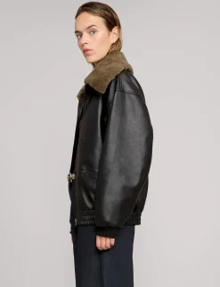 Fur Collar Leather Bomber jacket