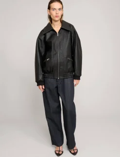 Fur Collar Leather Bomber jacket