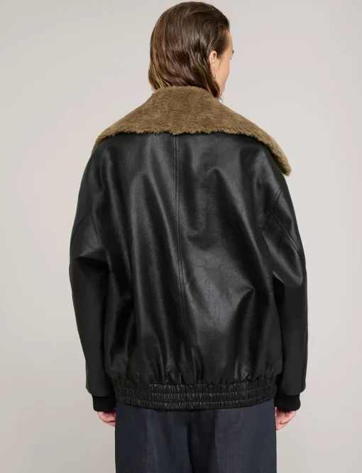 Fur Collar Leather Bomber jacket