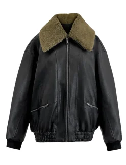 Fur Collar Leather Bomber jacket