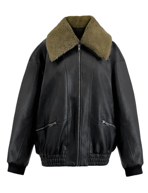 Fur Collar Leather Bomber jacket