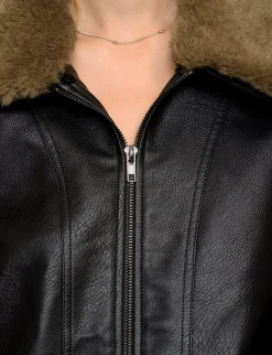 Fur Collar Leather Bomber jacket