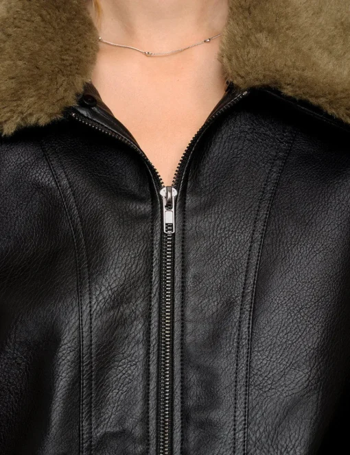 Fur Collar Leather Bomber jacket