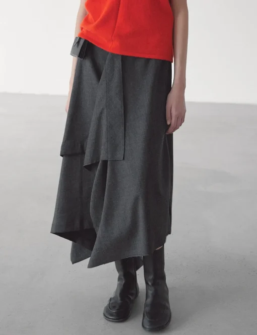 Grey Asymmetric Scarf Skirt