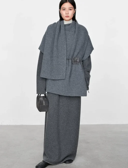Grey Knit Cape Top