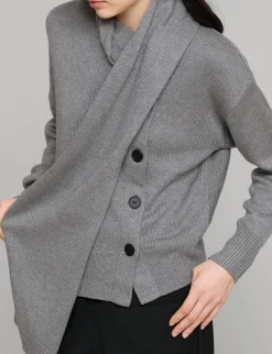Grey Scarf Button Sweater