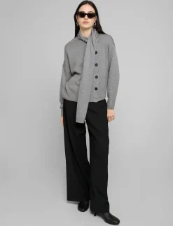 Grey Scarf Button Sweater