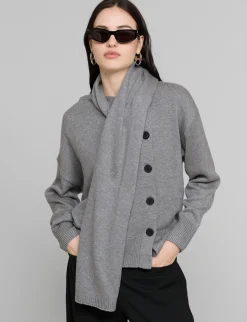Grey Scarf Button Sweater