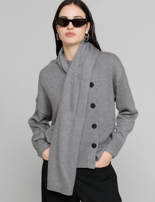 Grey Scarf Button Sweater