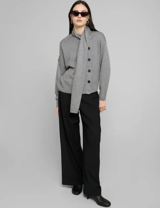 Grey Scarf Button Sweater