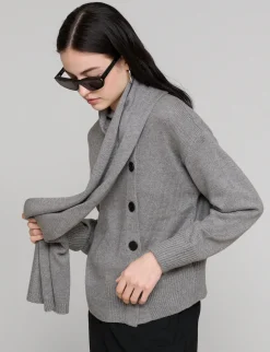 Grey Scarf Button Sweater