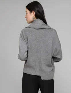 Grey Scarf Button Sweater