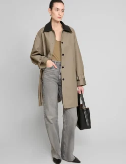 Leather Collar Cotton Coat