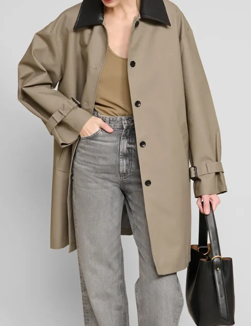 Leather Collar Cotton Coat