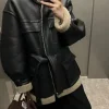 Leather Shearling Cargo Pocket Coat