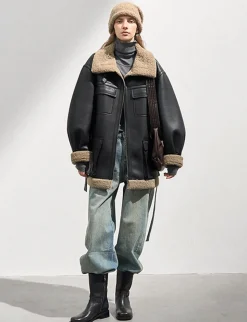 Leather Shearling Cargo Pocket Coat