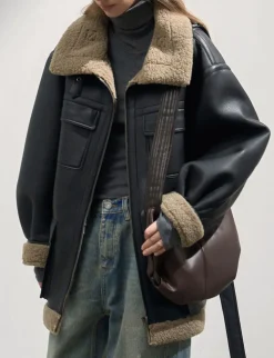 Leather Shearling Cargo Pocket Coat