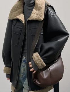 Leather Shearling Cargo Pocket Coat