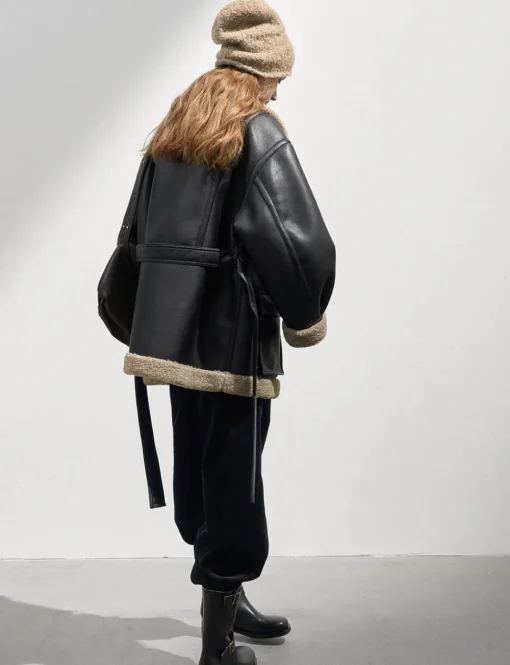 Leather Shearling Cargo Pocket Coat